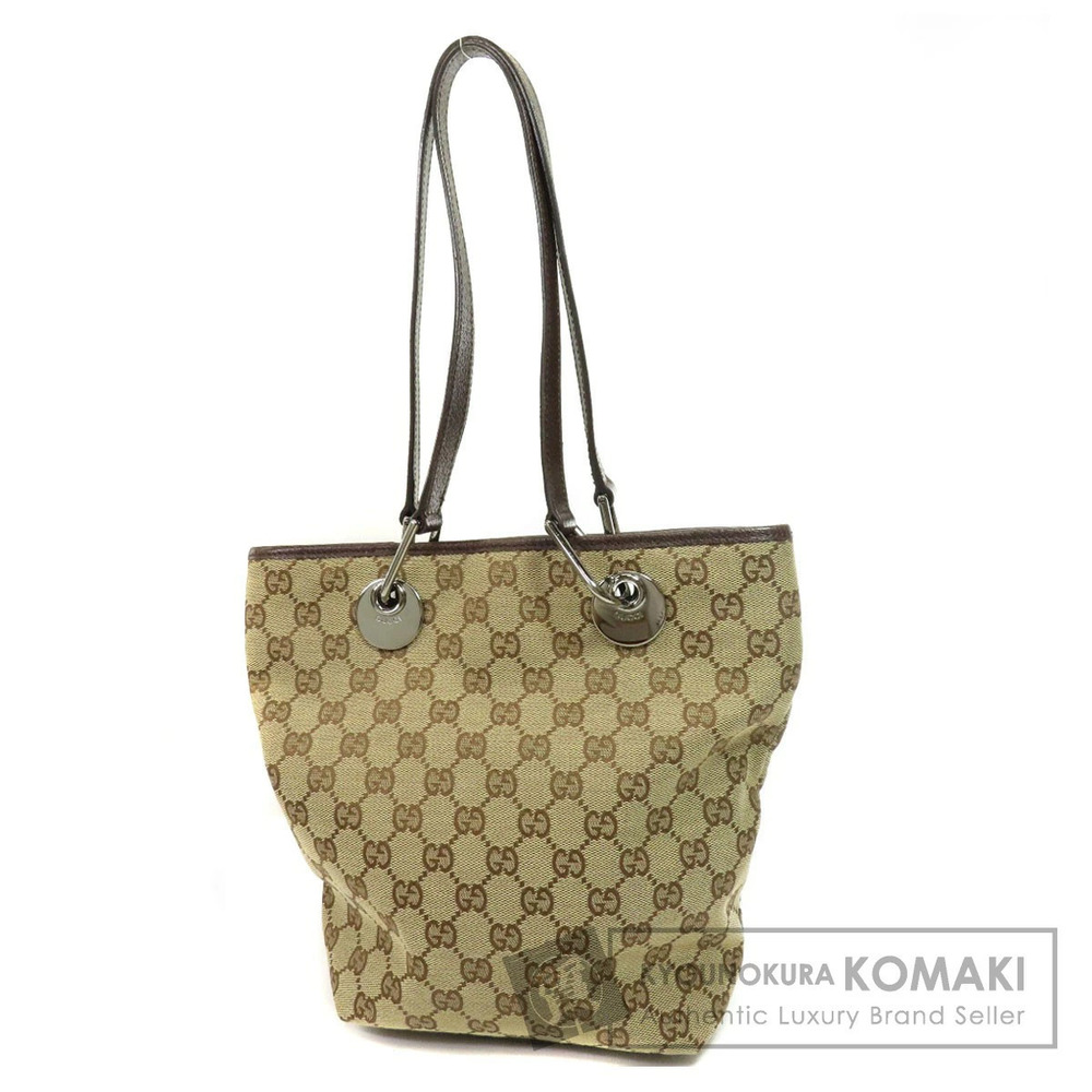 Gucci GG Canvas Eclipse Tote Shoulder Bag Beige Brown